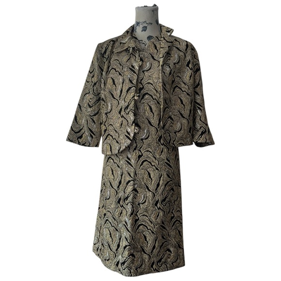Vintage Gold Black Metallic Brocade Skirt Suit – Size 10 (Fits S/M) - Picture 1 of 8